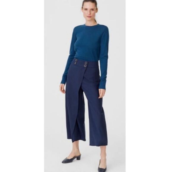 Club Monaco blue Yolanda asymmetrical wool blend wide leg trousers - Picture 1 of 8